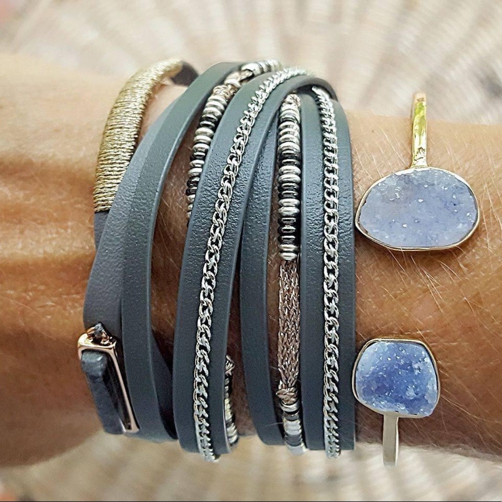 Gray leather wrap bracelet